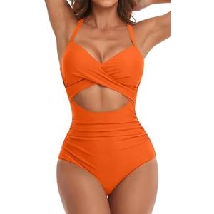 Eomenie Women's One Piece Swimsuits Tummy Control Cutout High Waisted Bathing Suit Wrap Tie Back 1 Piece Swimsuit Medium