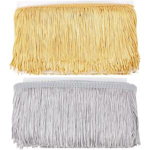 INFUNLY 2 Colors 10 Yards Sewing Fringe Trim 3.9 Inch Wide Chainette Fringe Trim Lace Nylon Fabric Tassel for Clothes Accessories Latin Wedding Dress DIY Craft Decoration Gold and Grey