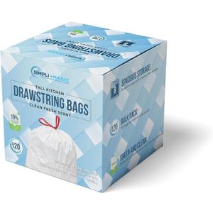 SIMPLI-MAGIC Drawstring Tall Trash Bags, 8 Gallon Custom Made with Premium Materials (120 Pack)