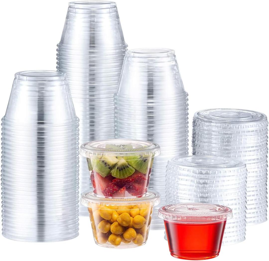 4 Ounce Portion Cups with Lids, 100 Count  Leak-Proof & Durable, Ideal for Sauces, Condiments, Meal Prep, Snacks, and Dips  Clear, Eco-Friendly, BPA-Free