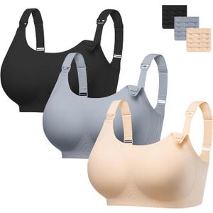 Angelhood Seamless Nursing Bra for Women Wire Free Full Coverage Comfort Maternity Bra with Extra Extender,3P 4XL