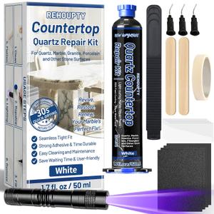 Quartz Countertop Repair Kit 1.7fl.oz / 50ml - 30s Fast Curing DIY Fix Quartz Chip Repair Kit for Cracks Holes & Scratches on Granite Marble Acrylic Fiberglass Porcelain & Corian Surfaces (White)