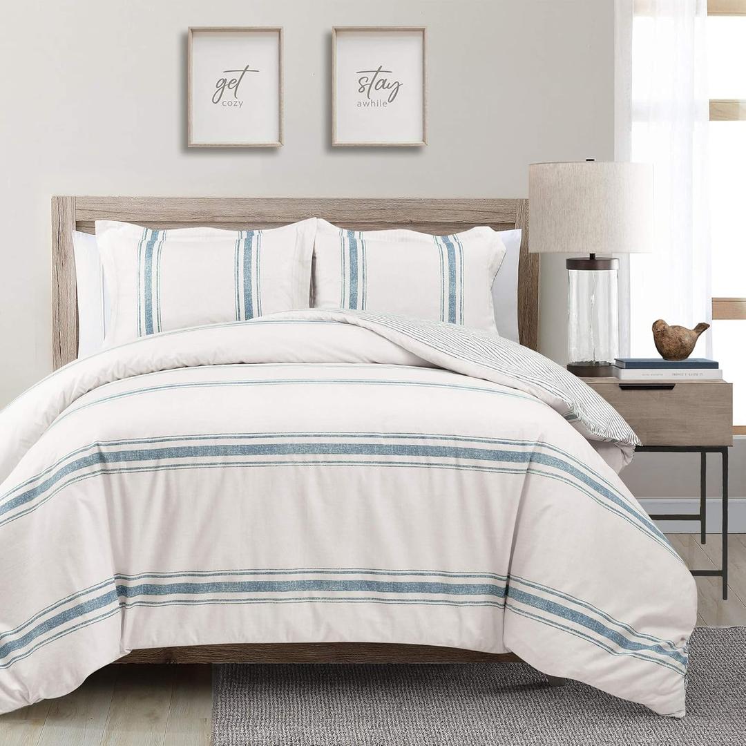 Lush Decor Comforter Farmhouse Stripe, Full/Queen, Blue