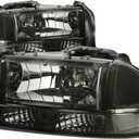 DNA MOTORING Pair Headlights Compatible with 97-04 Dodge Dakota / 98-03 Durango, Driver & Passenger Side, Smoke/Clear, HL-OH-DD974P-SM-CL1