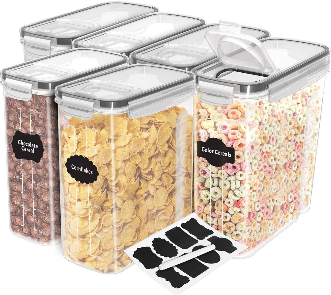 Utopia Kitchen Cereal Containers Storage - Liter Airtight Food Storage Containers & Cereal Dispenser For Pantry Organization And Storage (Clear, 4 Liter Pack of 6) (4 Liter (Pack of 6), Clear)