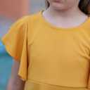 GORLYA Girl's Flutter Sleeve Stretchy A-Line Swing Flared Skater Party Dress with Pockets for 4-12 Years Kids (Yellow)