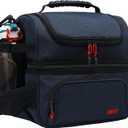 MIER Dual Compartment Lunch Bag Tote with Shoulder Strap for Men and Women Insulated Leakproof Cooler Bag, Dark/ Navy Blue
