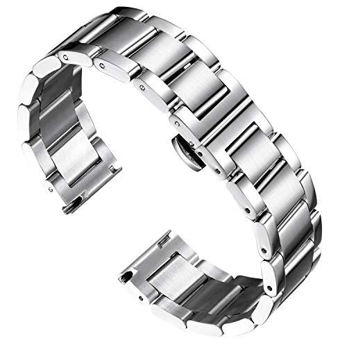 BINLUN Stainless Steel Watch Band, Heavy Duty Metal Replacement Strap with Polished & Matte Brushed Finish for Men and Women, 16mm-26mm(Mid-Brushed Finish Silver,23mm)
