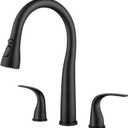 Black Kitchen Faucet 3 Hole with Pull Down Sprayer, 2-Handle High Arc Kitchen Sink Faucet with 3 Function Spray, Stainless Steel, T-3005B