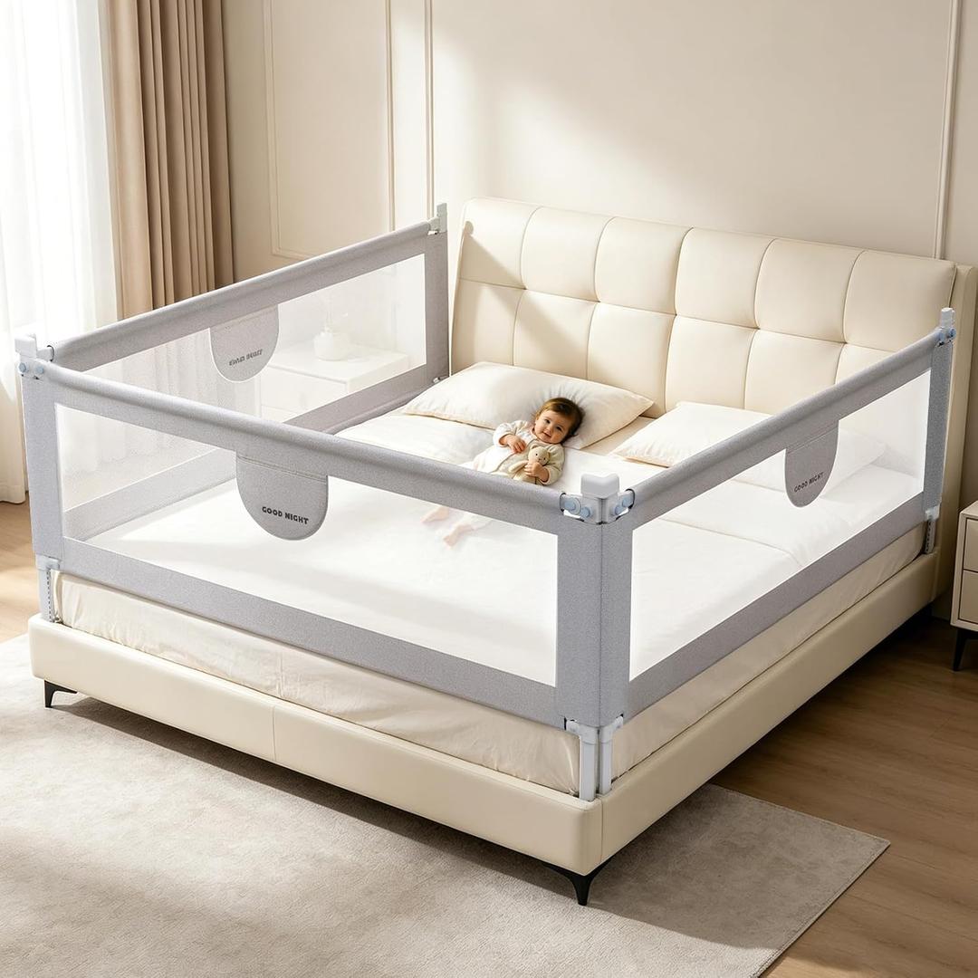 omzer 3-Piece King Size Bed Rails for Toddlers with Pocket
3 Pack 78.74"x78.74"x74.8", Height Adjustable, Pocket Storage, Non-toxic Oxford Fabric, Three-Sided Protection, Grey