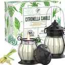 Citronella Candles Outdoor, 2 x 6oz Scented Candles with Vintage Metal Lantern Holder, Natural Citronella Soy Wax Candles, Lemongrass Candles for Patio, Garden, and Camping - Gifts for Women