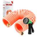 Coil Garden Hose 50FT, EVA Recoil Garden Hose, Self-coiling Water Hose with 3/4" Connector Fittings with 8 Function Spray Nozzle, Creamy Orange