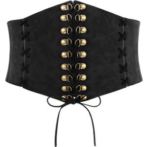 JASGOOD Women Wide Waist Belt Vintage Elastic Corset Belt Lace-up Tied Waspie Corset Belt for Dress Halloween Costume (Fit Waist Size 27"-30", Black)