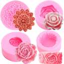 3 x 3D Flower Silicone Molds Bloom Rose Silicone Molds Peony Molds For Soap Making Chocolate Candy Polymer Clay Gum Paste Cake Decorating Set of 4