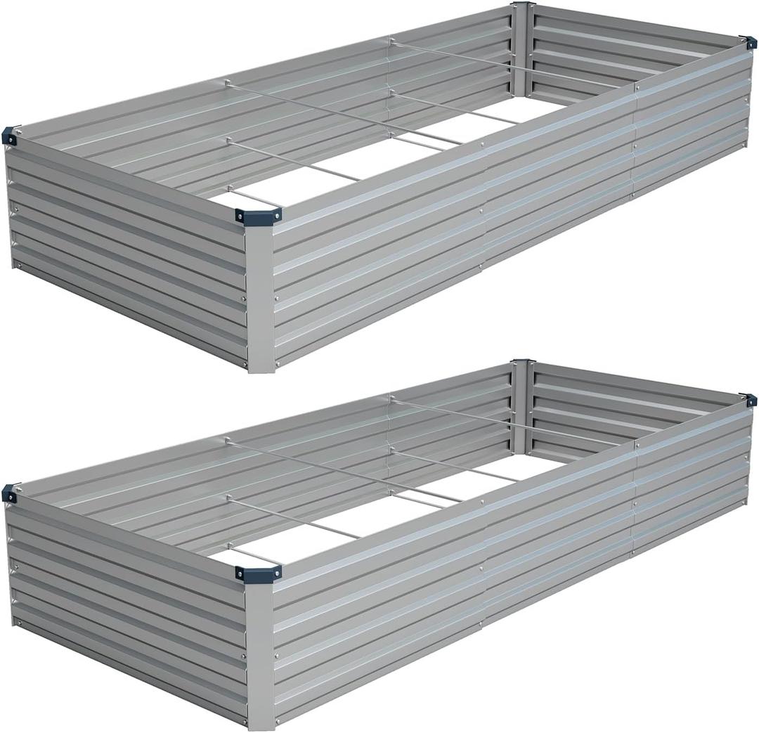 Vengarus 2 Pack 9x3x1FT Galvanized Raised Garden Bed Kit, Outdoor Metal Planter Box for Vegetables, Rectangular Steel Container, Easy Assembly (Silver)