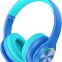 Candy Bila Kids Bluetooth 6.0 Headphones with LED Light, 85Hours Playtimes, Type-C Fast Charging, 85/94dB Volume Limited, Comfort Wireless Headphones with Built-in Mic, Wired & TF Card Mode, Blue