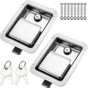 Truck Tool Box Lock Replacement kit, Stainless Steel Paddle Latch Truck Bed Toolbox Handle, Trailer Door, RV, Camper, ATV, UTV, 5.85" L x 4.25" W with keys