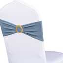 Pack of 50 Spandex Dusty Blue Chair Sashes with Gold Buckles, Stretch Chairs Bands Bows for Wedding Birthday Party Baby Shower Christmas Events Decorations (Dusty Blue Sashes, Gold Buckles)