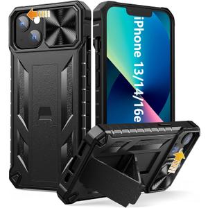 SOiOS for iPhone 16e Case 2025: iPhone 13 iPhone14 Cover with Kickstand | Shockproof Military Grade Protective Cell Phone Case | TPU Durable Rugged Bumper Textured Matte Hybrid Design (Black)