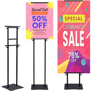 Eocnrhe Heavy Duty Banner Stand with Non-slip Mat Base, Adjustable Pedestal Poster Stand Up to 82 inches, Double Side Show Sign Stand, Connected Show Floor Standing Sign holder for Outdoor Display