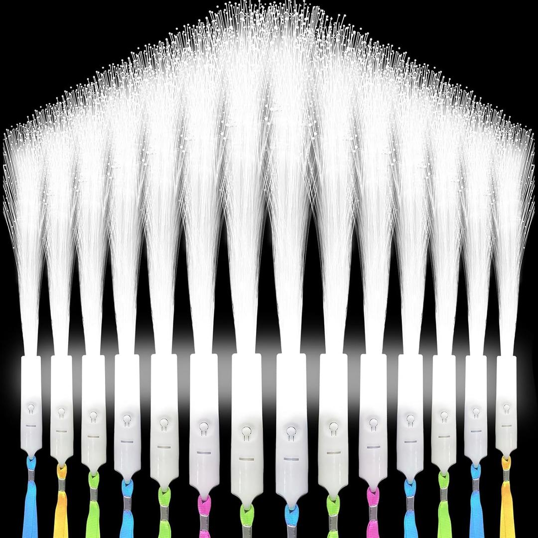 SHQDD 48 PCS White Fiber Optic Wands, Neon Party Supplies, LED Fiber Wands, Wedding Party Supplies, Glow Fiber Wands Sticks, Flashing LED Wands, Fiber Optic Light Wand Sticks for Glow Party Favors