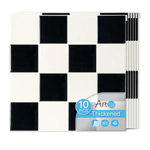 Art3d 10-Pack Heavy-Duty Peel and Stick Backsplash, 12x12 Inch Self-Adhesive Wall Tile Stick on Kitchen Countertop, Black & White