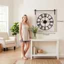 24 Inch Large Rustic Wall Clock, Farmhouse Square Wood Frame with Black Metal Barn Door Style Hanging Rod, Silent Non-Ticking Quartz Movement, for Living Room, Fireplace, or Dining Room