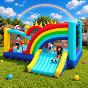 Bounce House for Big Kids 8-12, Extra Large 16FT 13FT Inflatable Castle | Rainbow Bouncy House with Slide & Dual Hoops & Large Jump Area, for Outdoor Backyard Teens Birthday Party, 680W GFCI Blower