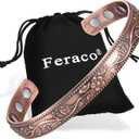 Feraco Copper Bracelet for Women, Ultra Strength Magnetic Bracelets, 99.99% Pure Copper Cuff Bangle with 3500 Gauss Neodymium Magnets, Adjustable, Vintage Flower Collection