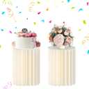 Urban Deco Cylinder Stands for Party, 2PCS 40cm Round Cake Pedestal Stands for Parties, Foldable Cardboard Columns with Acrylic Disc, Cilindros para Fiestas for Birthday Wedding Decoration, White