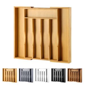 Oridom Expandable Bamboo Kitchen Drawer Organizer for Cutlery and Utensils, Adjustable Bamboo Wood Cutlery Tray in Drawer for Flatware and Silverware in Kitchen (Natural)