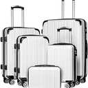 Coolife Luggage Expandable 5 Piece Sets PC+ABS Spinner Suitcase 20 inch 24 inch 28 inch (white grid new)