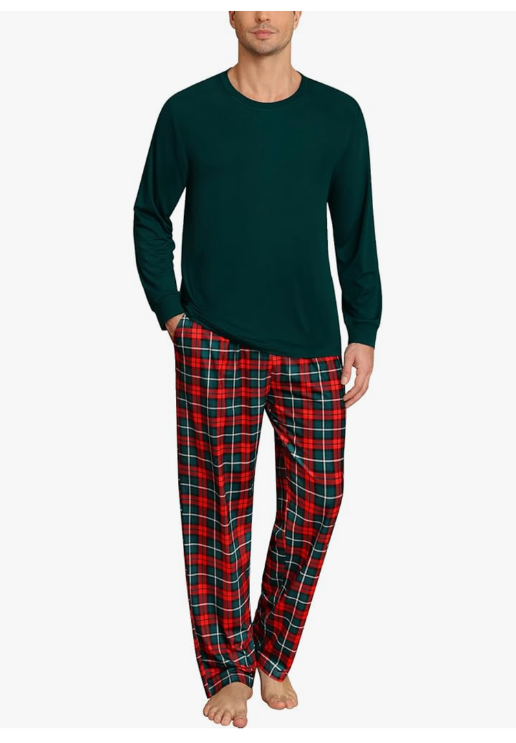 Gerber Mens Pajama Set Sleepwear Pjs Set Long Sleeve Shirts Plaid Pj Pants 2 PCS Loungewear Set with Pockets L