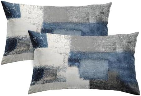 Taysta 2PC Lumbar Decor Throw Pillow Covers Blue and Grey Cushions Rectangle Design Abstract Art Painting Style Modern Contemporary Home Decorative Cushion Pillow Cases 20" x 26" Pillowcases Taysta 2PC Lumbar Decor Throw Pillow Covers Blue and Grey Cushions Rectangle Design Abstract Art Painting Style Modern Contemporary Home Decorative Cushion Pillow Cases 20" x 26" Pillowcases