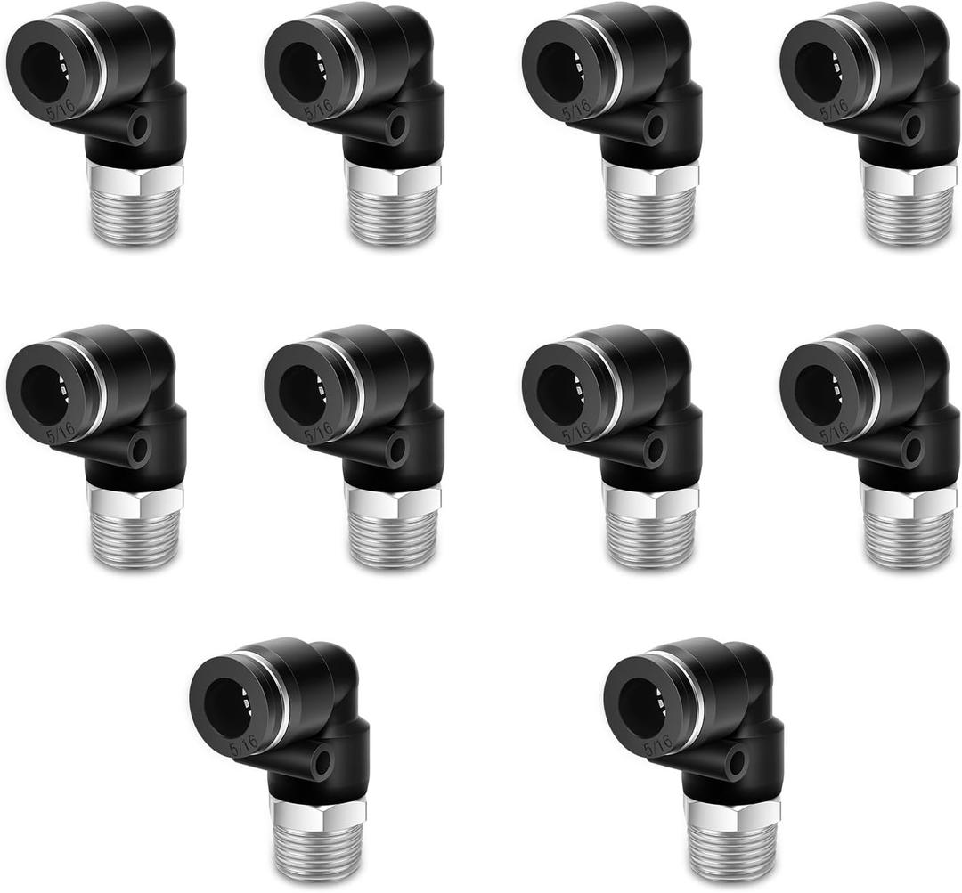 CNAODUN 10 Pcs Push to Connect Fittings 5/16 Inch Tube OD x 1/4 Inch NPT Thread Pneumatic Male Elbow Quick Connect Air line fittings