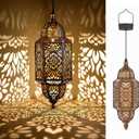 Twinkya 2 Pack Hanging Solar Lights Outdoor Garden Decorative Solar Lantern Waterproof Metal Moroccan Outdoor Decorations for Patio Pathway Yard Porch Backyard Garden Decor (Gold, 2 Pack) 