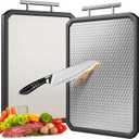LOZOVIN Stainless Steel Cutting Board with Durable Anti-scratch Grid Design, Large 1612 Double Sided Non Toxic Chopping Board for Kitchen, Dishwasher Safe, Non-slip Edge, Garlic Grinding Area
