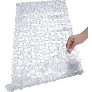 SONGZIMING Bathtub Mat Non Slip 2 Pack, 35 x 16 Inches Pebble Shower Mat with Suction Cups and Drain Holes, Bath Mat for Shower,Bathroom tub (Clear)