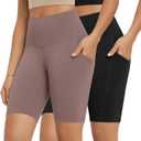 ODODOS 2-Pack High Waist Workout Shorts with Pockets for Women 6"/8" Inseam Tummy Control Gym Athletic Biker Shorts (S)