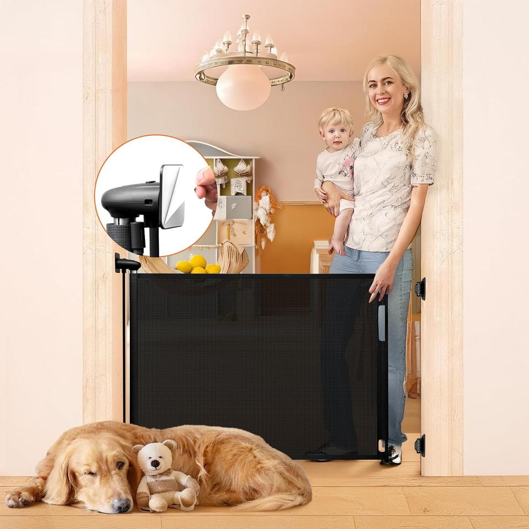 No Drill Retractable Baby Gates for Doorways No Drilling Retractable Dog Gate for Stairs No Drilling Retractable Pet Gates for Dogs Indoor 55 Wide Mesh Baby Gate Retractable Outdoor Gates for Decks