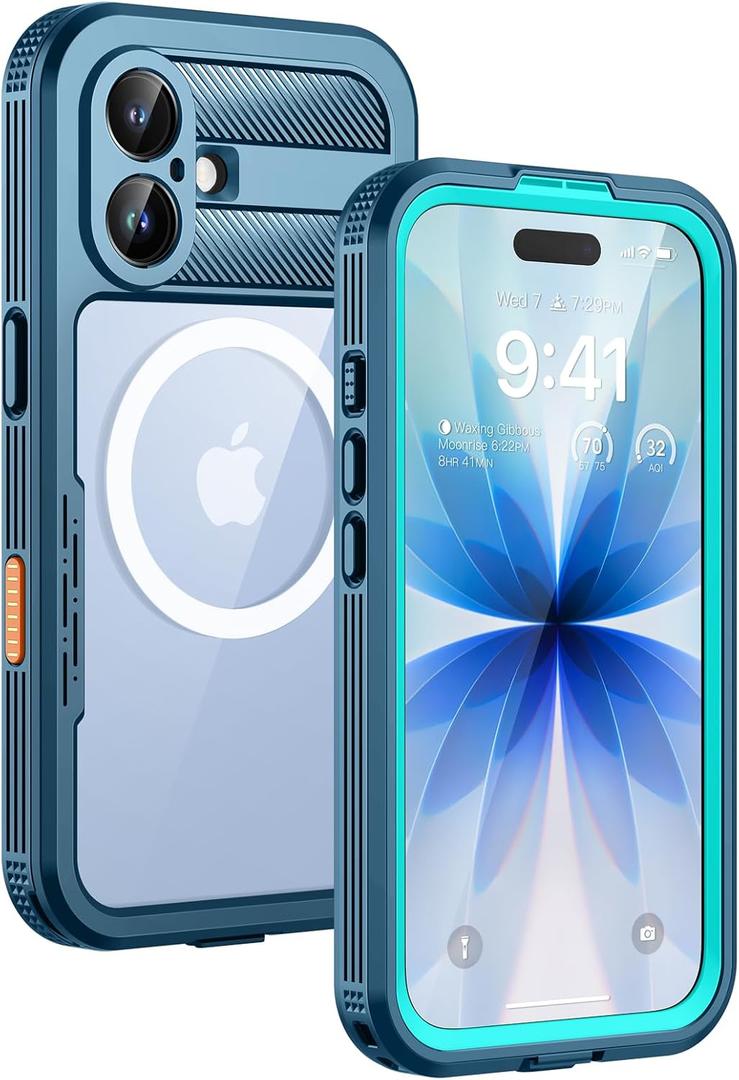 Lanhiem Magnetic for iPhone 17 Case, IP68 Waterproof, Dustproof, Compatible with Magsafe, Built-in Screen Protector, Full Body, Heavy Duty, Rugged Phone Cover, 6.3 inch, Blue