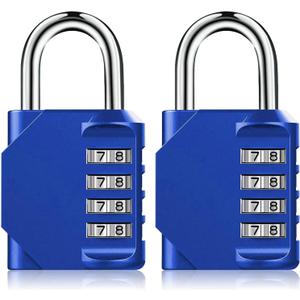 Combination Padlock Locker Lock, 4 Digit Combo Lock for Locker, Gym, School, Luggage, Gate, Suitcase, Bike, Cabinet, Shed, Storage - 2 Pack Blue