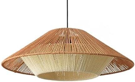 Front Door Chandelier Ceiling Pendant Light Rattan E27 with Lampshade Retro Living Room Kitchen Inn Aisle(Size:60X60X21CM,Color:A)