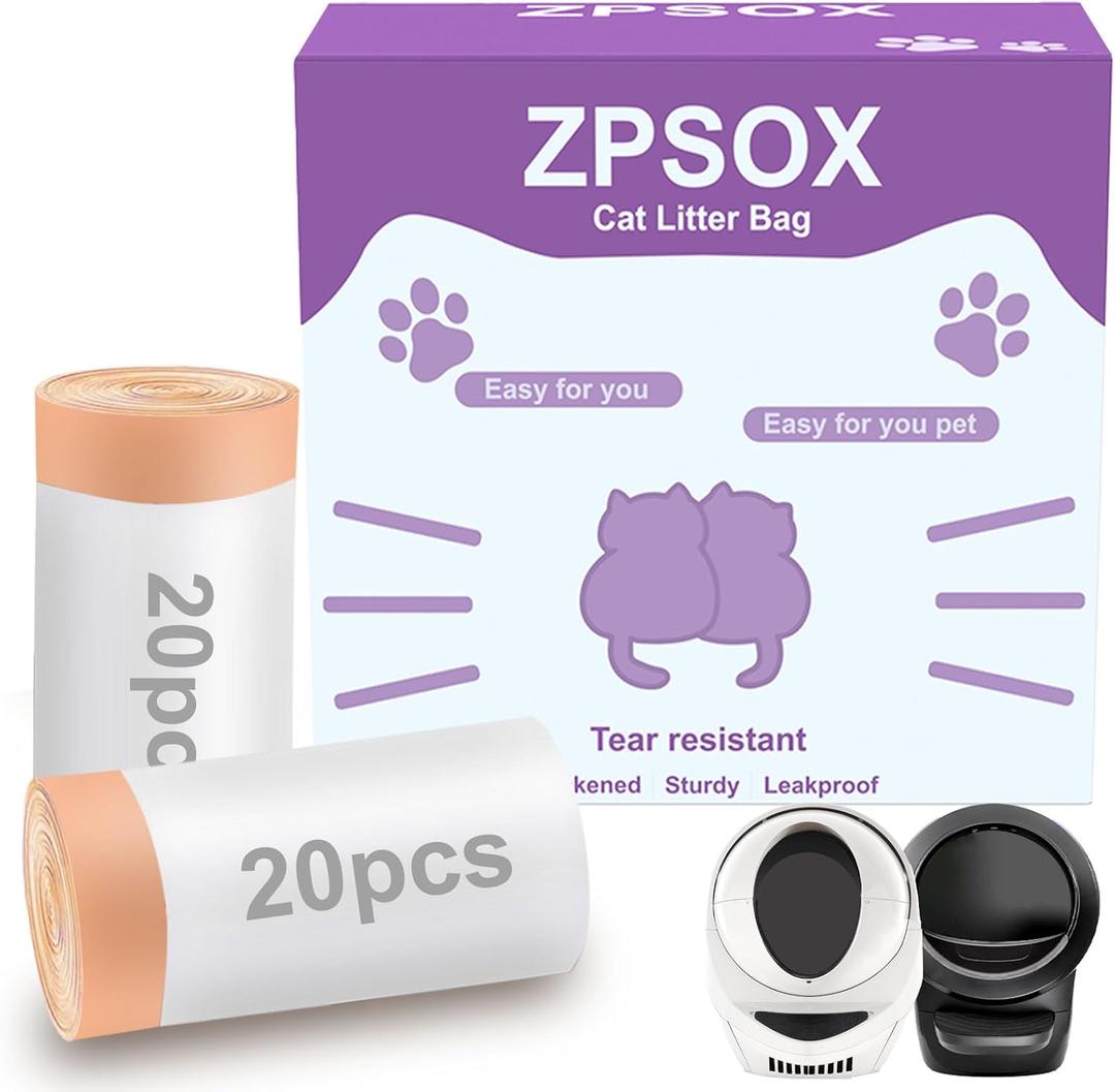 2 x 26" L x 23" W 40-Pcs Cat Litter Bags, Robot 4 & 3 Cat Litter Box Bags,for cumrige Automatic Litters Box Bagss, Self Cleaning Litter Boxe, with Drawstring kitty Cat Litters Bags (20 Count (Pack of 2))