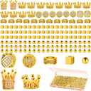 1034 Pieces King Crown Charm Rhinestone Bead Round Ball Zircon Bead Hexagon Big Hole Spacer Diamond Cutting Cube for DIY Chain Bracelet Jewelry Making(Gold)