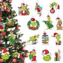 Christmas Tree Decorations Set 24 PCS, Xmas Wooden Ornaments Hanging Signs for Home Indoor Outdoor Party Decor (Cartoon)