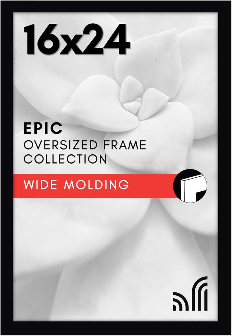 Americanflat 16x24 Poster Frame with Polished Plexiglass - Black Picture Frame - Wide Photo Frames Made of Engineered Wood for Vertical or Horizontal Wall Display - Epic Collection - Black