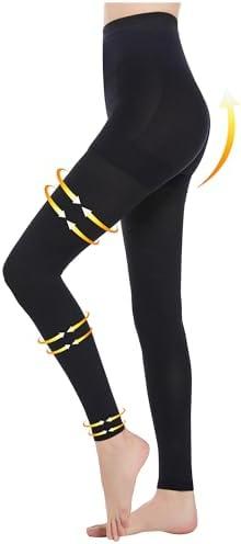 Myshear Medical Compression Tights Women, 20-30 mmHg Graduated Compression Pantyhose Men, Footless Compression Stockings, High Waist Compression Leggings, Support Hose for Varicose Veins, Edema, Dvt, Size M