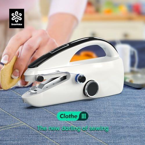 SnowVoice Handheld Sewing Machine,Two dear,Mini sewing machine,Easy to Use and Fast Stitch Suitable for Clothes,Fabrics, DIY Home Travel Electric Handheld Sewing Machine for Beginners(Milk White)