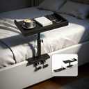 WGSWX Rotatable Bedside Shelf for Dorm Room Bunk Bed & Top Bunk, Adjustable Bamboo Bedside Tray with Metal Telescopic Rod, College Dorm Room Clipon Bedside Table, Loft Nightstand Organizer, Black